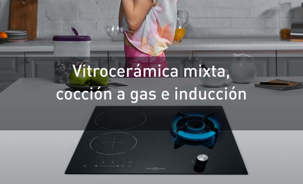 Vitrocerámica mixta, combina cocción de gas e inducción. Vitrokitchen